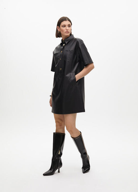 Straight faux leather mini dress