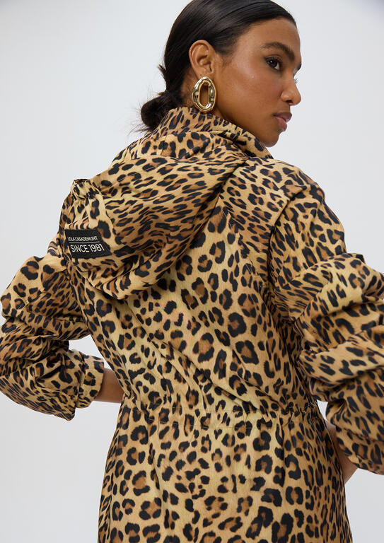 Technical Short Parka with Animal Print Hood