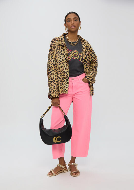 Technical Short Parka with Animal Print Hood