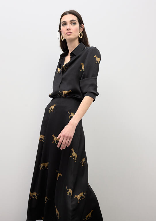 Satin Leopard Print Skirt