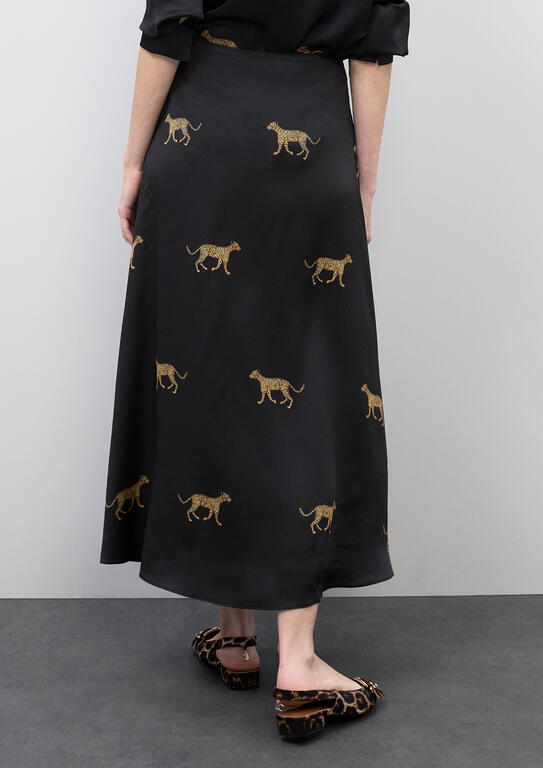 Satin Leopard Print Skirt