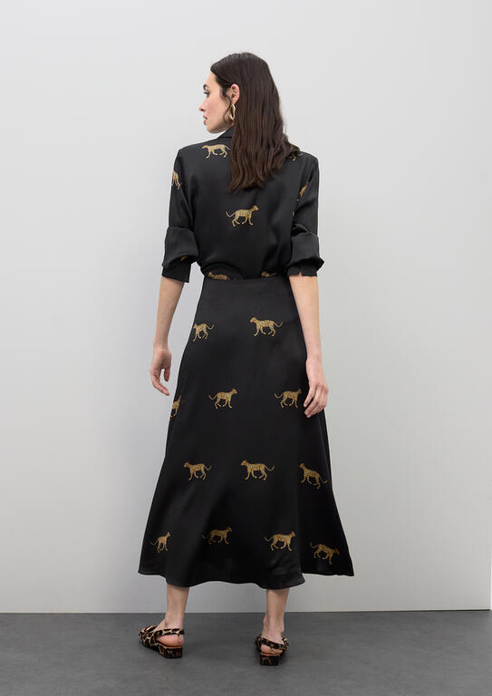 Satin Leopard Print Skirt