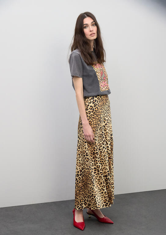 Satin Animal Print Skirt
