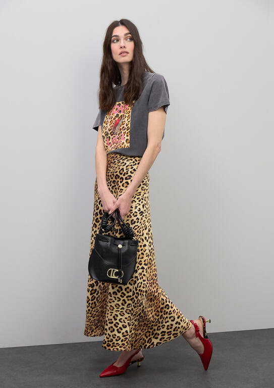 Satin Animal Print Skirt