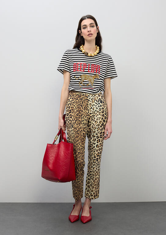 Animal Print Cropped Flare Pants