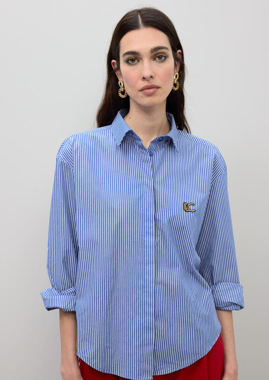 Striped and Animal Print Poplin Shirt
