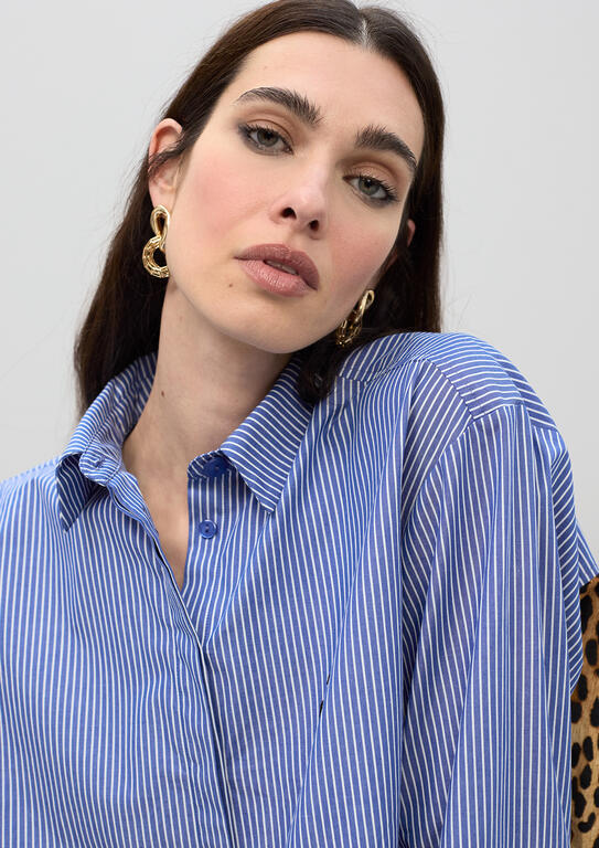 Striped and Animal Print Poplin Shirt
