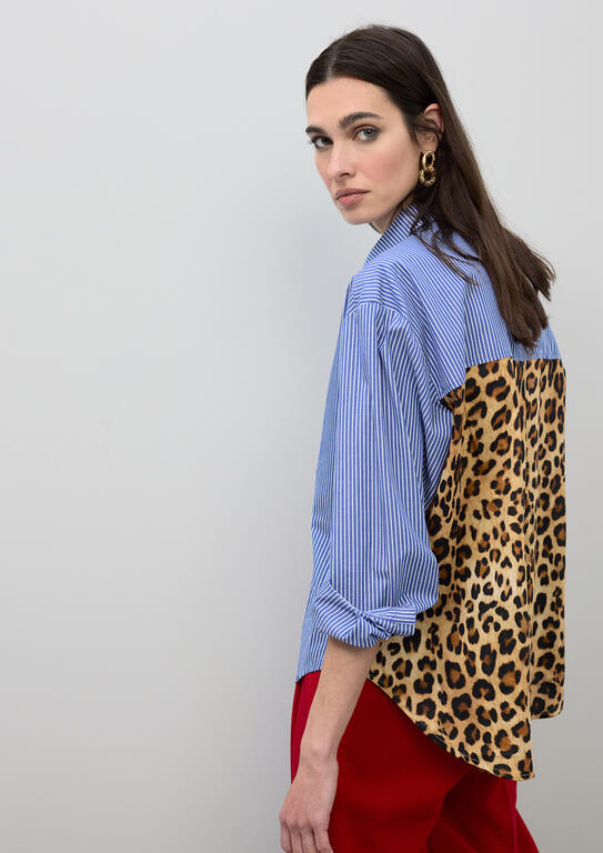 Striped and Animal Print Poplin Shirt