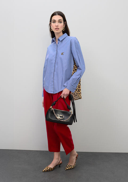 Striped and Animal Print Poplin Shirt