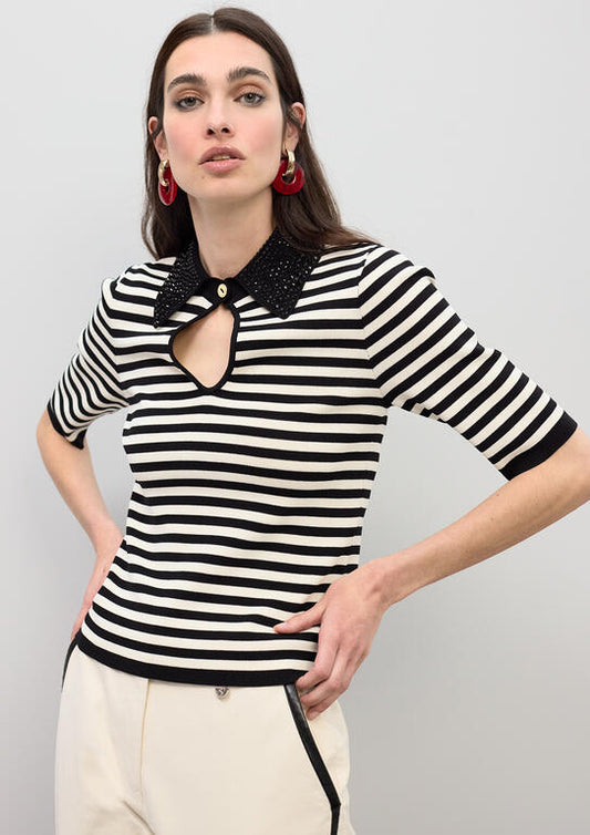 Striped Polo Neck T-Shirt