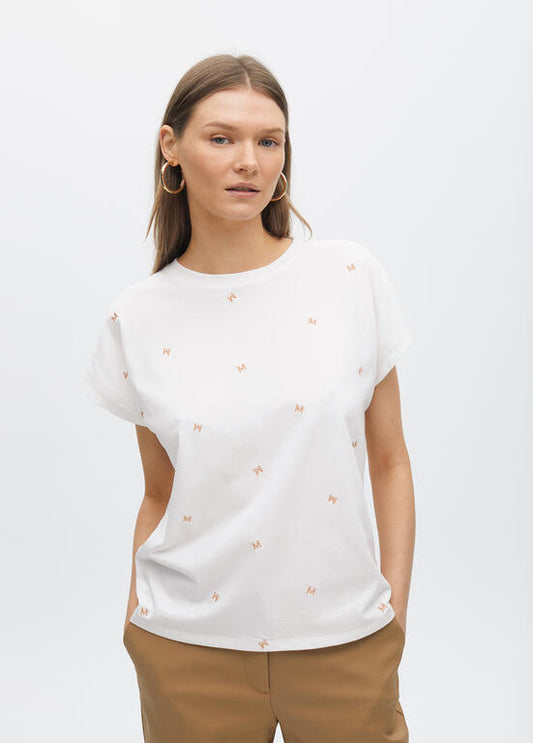 Drop sleeve T-shirt with embroidered logo