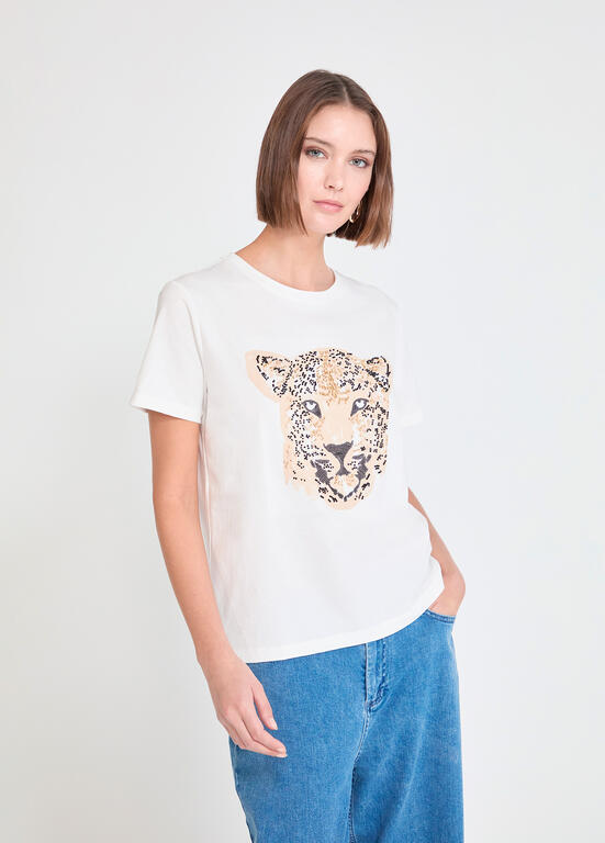 Beaded Leopard Face T-Shirt